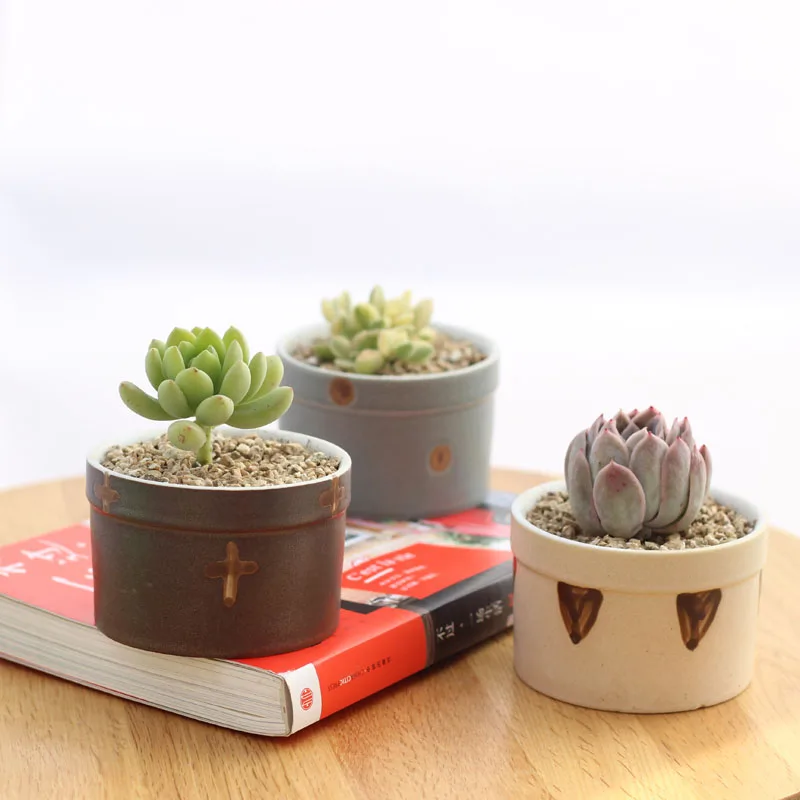 Набор из 6 японских цветочных горшков глазурованной керамики