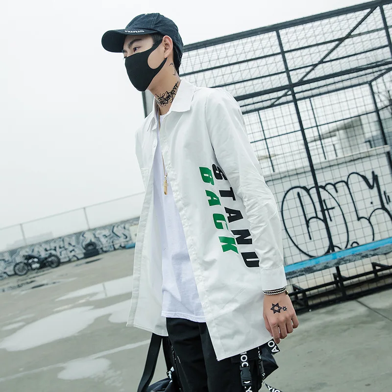 Men Shirt 2018 Summer Fashion Cotton Long Sleeve Back Print Shirts Male Camisa Masculina Hip Hop Coat US size Xs-L | Мужская одежда