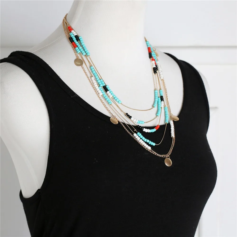 2017 Этническая многослойные ожерелья из бисера женские богемные Ручной Заявление