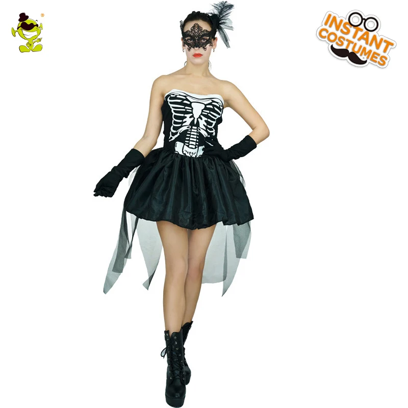 

Halloween Women's Skeleton Costumes Sexy Dress with Bone Features Women Pretty Skull Printed Skirt Costume