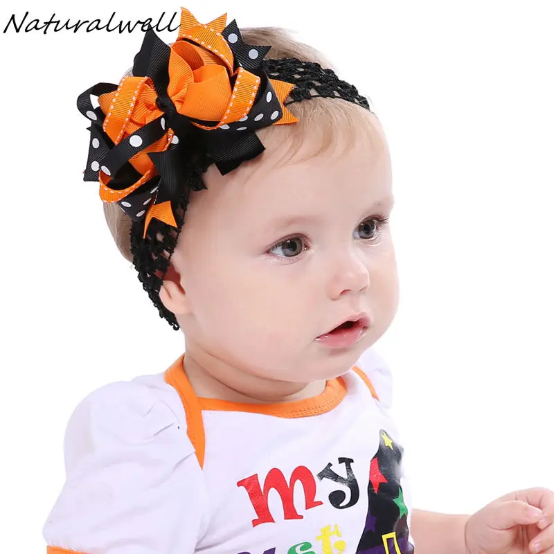 Naturalwell/банты для маленьких девочек на Хэллоуин оранжевые и черные банты волос