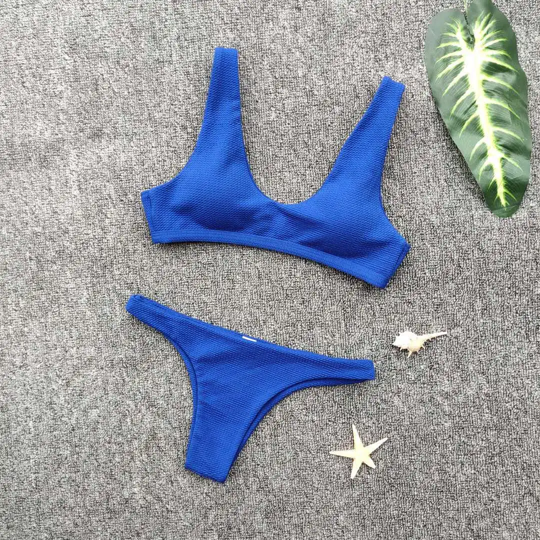 Women's three-point strap bikini swimsuit summer tugboat push up Thong Swimwear Women Brazilian Bikini | Спорт и развлечения
