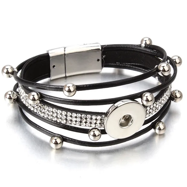 4 New Snap Button Jewelry Leather 18mm Snap Button Bracelet Punk Multilayer Leather Bracelet Lederen Armband Snaps Jewelry - Окраска металла: 4