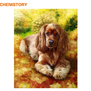 CHENISTORY Frameless DIY Painting By Numbers Dog Animals Calligraphy Painting Modern Wall Art Picture Coloring By Numbers 40x50
