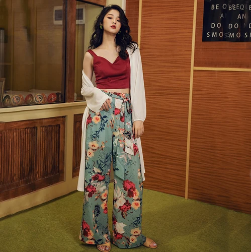 

Vintage Floral Trousers Women Chiffon High Waist Palazzo Pants Celebrity Elegant Pantalones Mujer Cintura Alta Summer Style