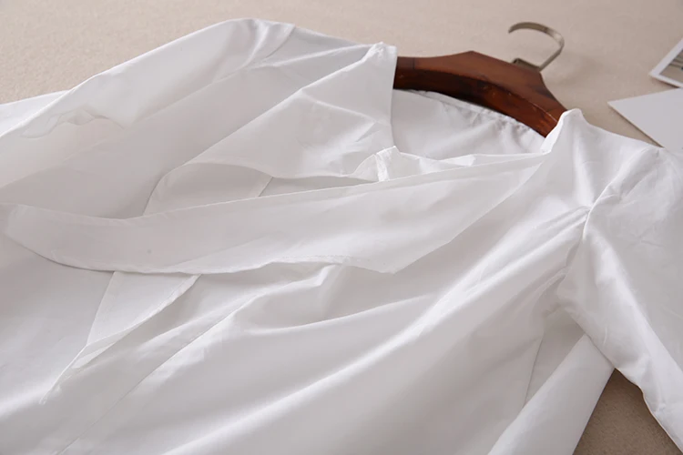 Элегантный полосатый бантом Лето рукавом хлопок белая рубашка женская S034M| |