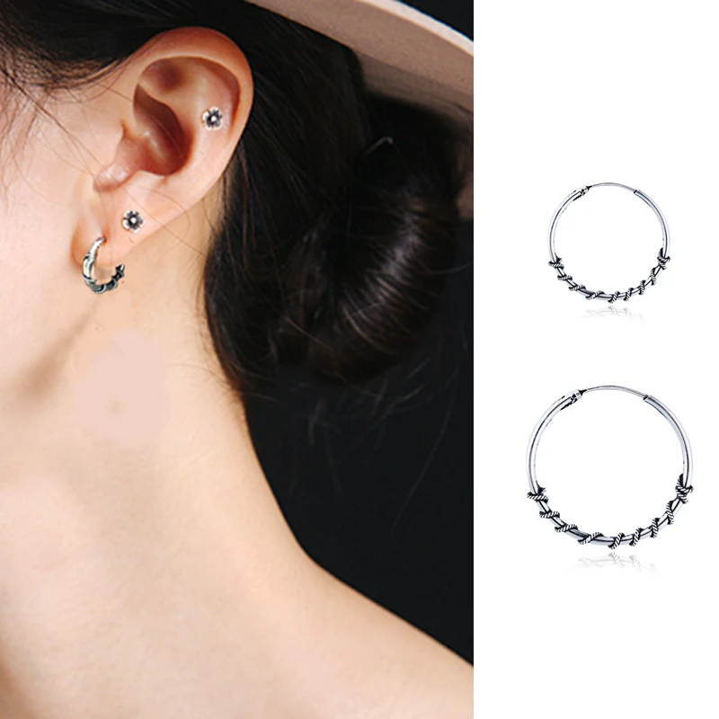 2019 Винтаж Стерлинговое Серебро ручной работы большой маленький круг уха кости