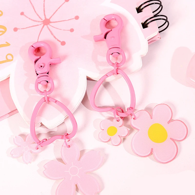 Japanese Cute Pink Girl's Lovely Keychains Acrylic Cherry Flowers Bow knot Hanging Bag Pendant Key Chains Keys Holder Gift 2019 |