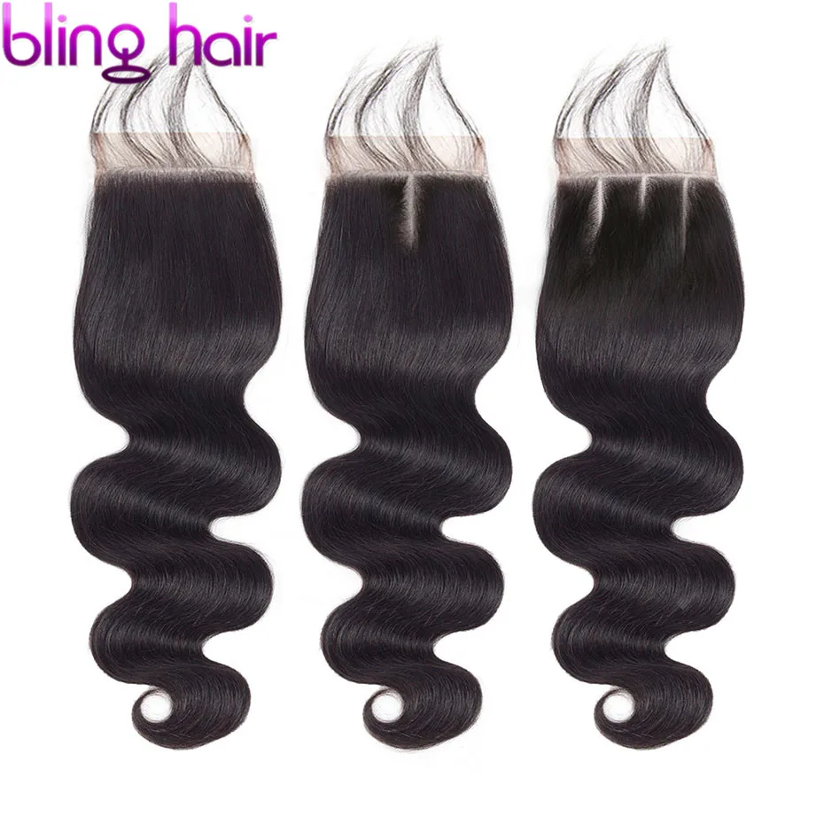 Bling Hair бразильские объемные волны 4*4 закрытие шнурка свободный/средний/три части Remy человеческие волосы закрытие натуральный цвет