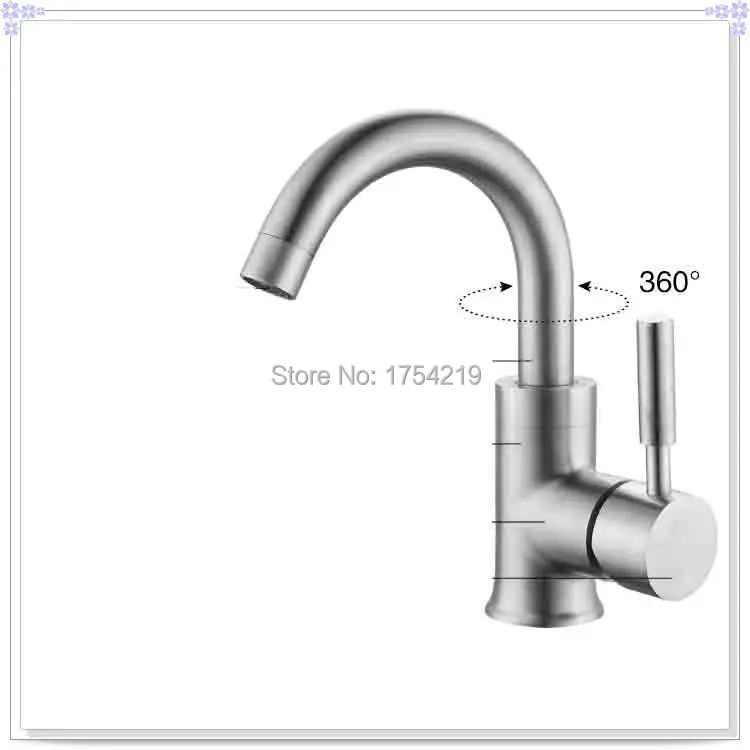 SUS 304 Stainless Steel Brushed Surface Single Handle Hole Basin Faucet misturador para banheiro | Строительство и ремонт