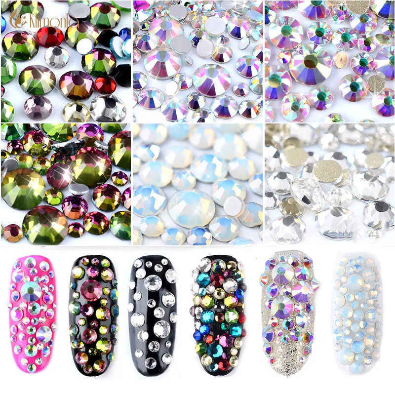 

6Pcs/lot Mix Colors Super Glitter Rhinestones Crystal AB 3D Nails Art Decorations New Opal White Glass Designs for False Nails
