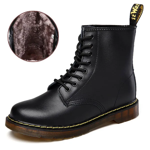 BLACK WIHT fur Ботинки для влюбленных; doc martins; Ботинки martin в британском стиле в винтажном стиле; классический костюм унисекс; Ботинки martin из натуральной кожи; мужские Shoes35-45 в байкерском стиле на толстом каблуке - Цвет: BLACK WIHT fur