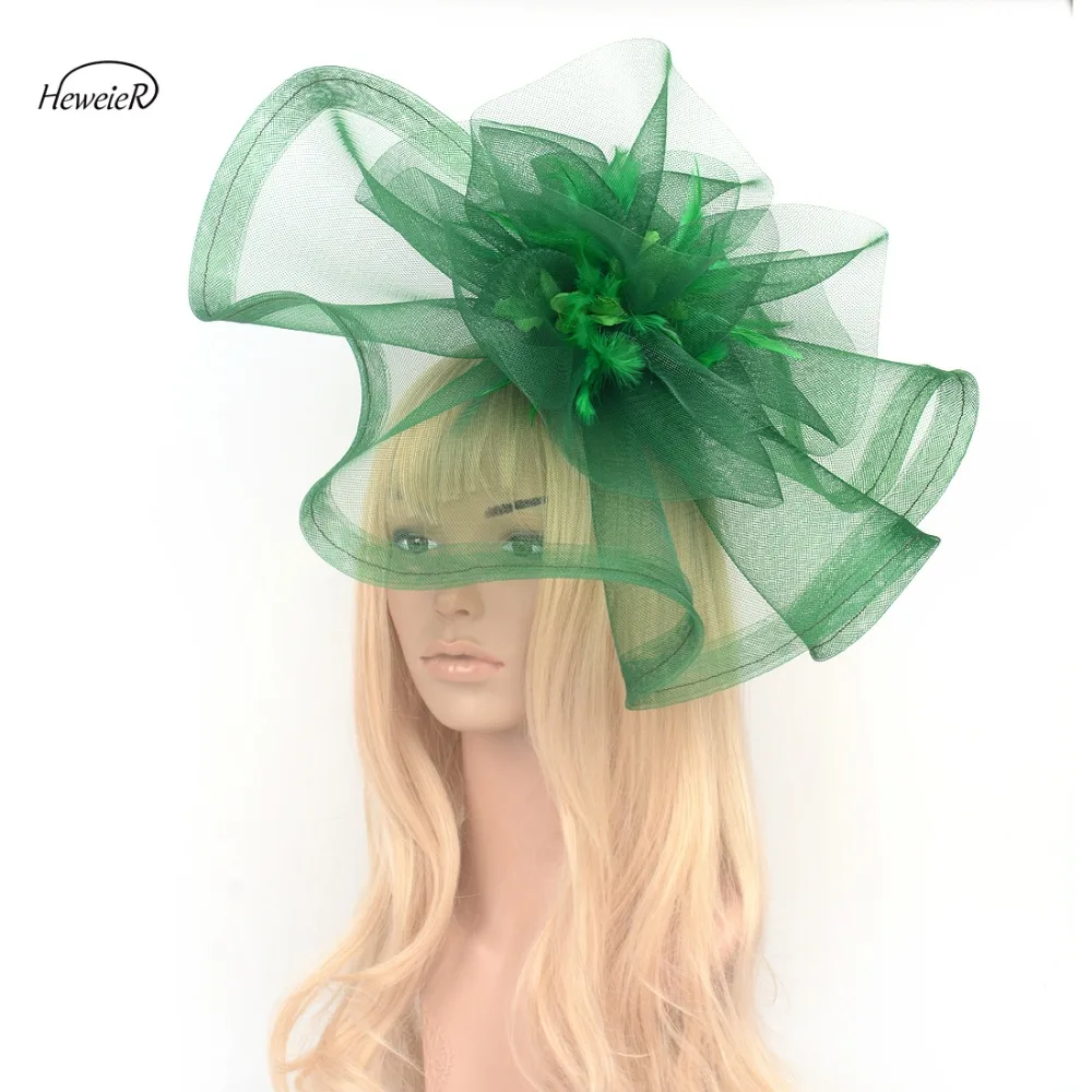 

Large Women Net Flower Feather Fascinator Hats Hair Clips Cocktail Races Wedding Party Headwear Hairpin Hairpieces Accessories