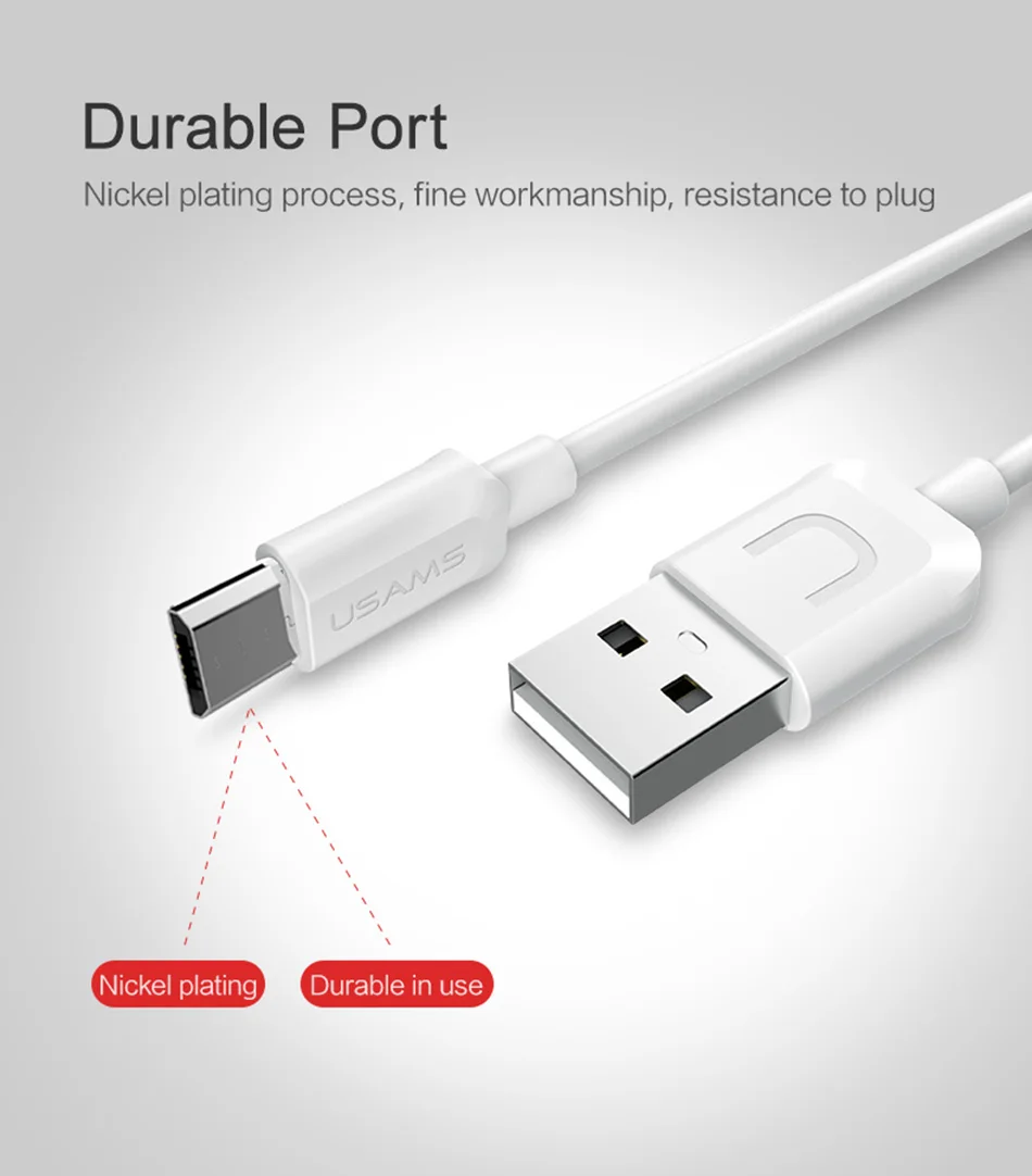 4 шт./лот, кабели USAMS, Micro USB, быстрое зарядное устройство, USB кабель для samsung, MicroUSB, быстрая Синхронизация данных, зарядный кабель для Android, Xiaomi