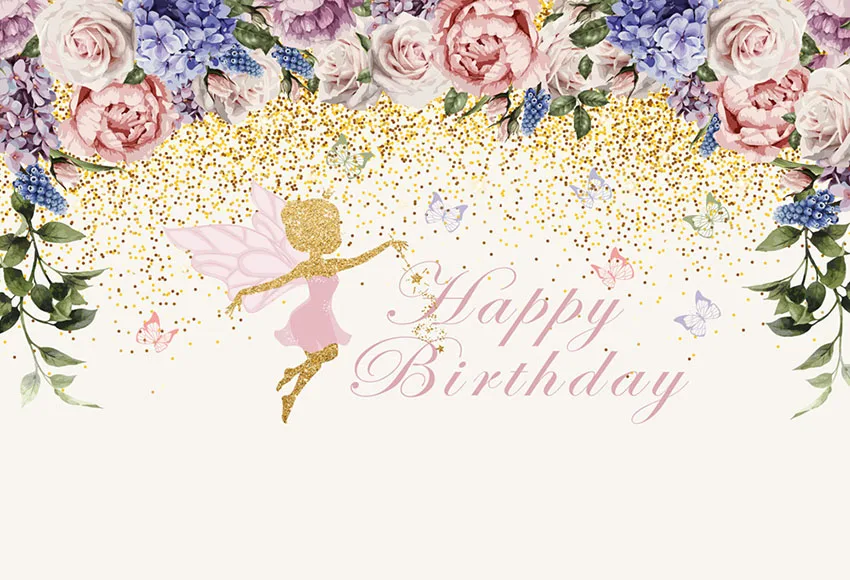 Pink Purple Flowers Photography Backdrop Custom Text Fairy Butterfly Girls Birthday Party Dessert table Background Photo Studio|Фон для