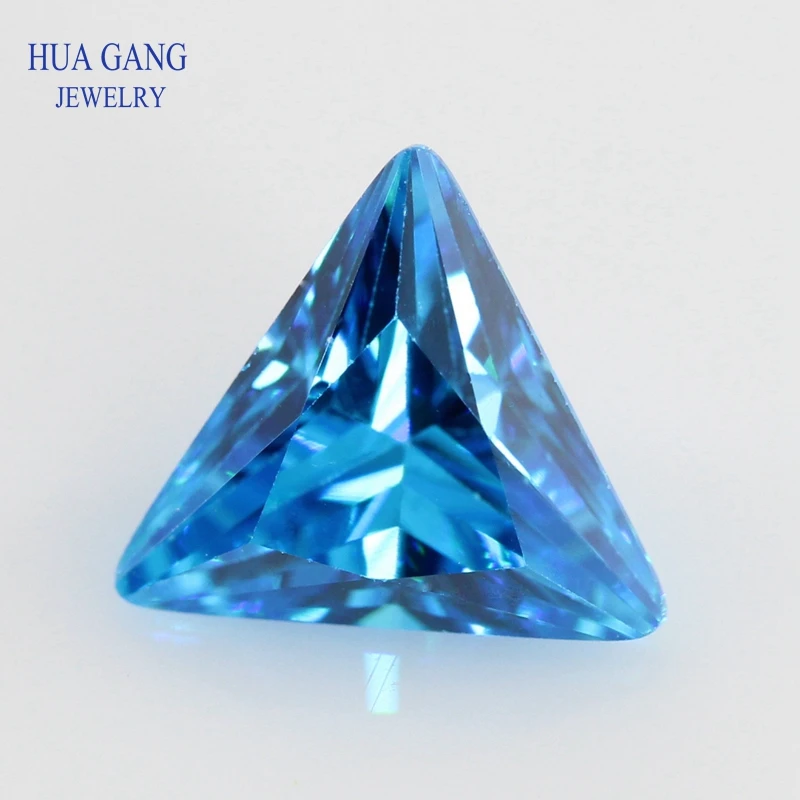 

5A Sea Blue Triangle Shape Cubic Zirconia Brilliant Cut Loose CZ Stone Synthetic Gems Beads For Jewelry Size 3x3-9x9mm