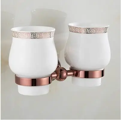 double tumbler holde Набор аксессуаров для ванной из латуни и нефрита, крючок для халата из розового золота, держатель для бумаги, вешалка для полотенец, мыльница, вешалка для полотенец, набор аксессуаров для ванной комнаты - Цвет: double tumbler holde