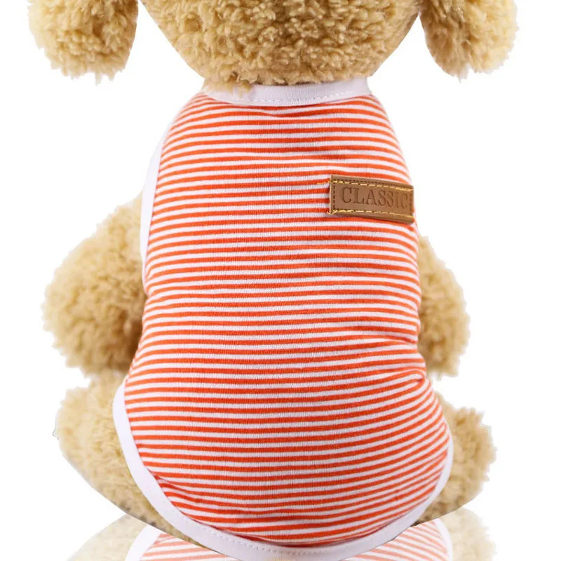 orange stripe Сезон весна-лето; одежда для домашних животных, котов классический котенок одежда для кошек Полосатое платье-майка хлопка футболка рубашки для кошек, собак, других домашних животных Костюмы - Цвет: orange stripe