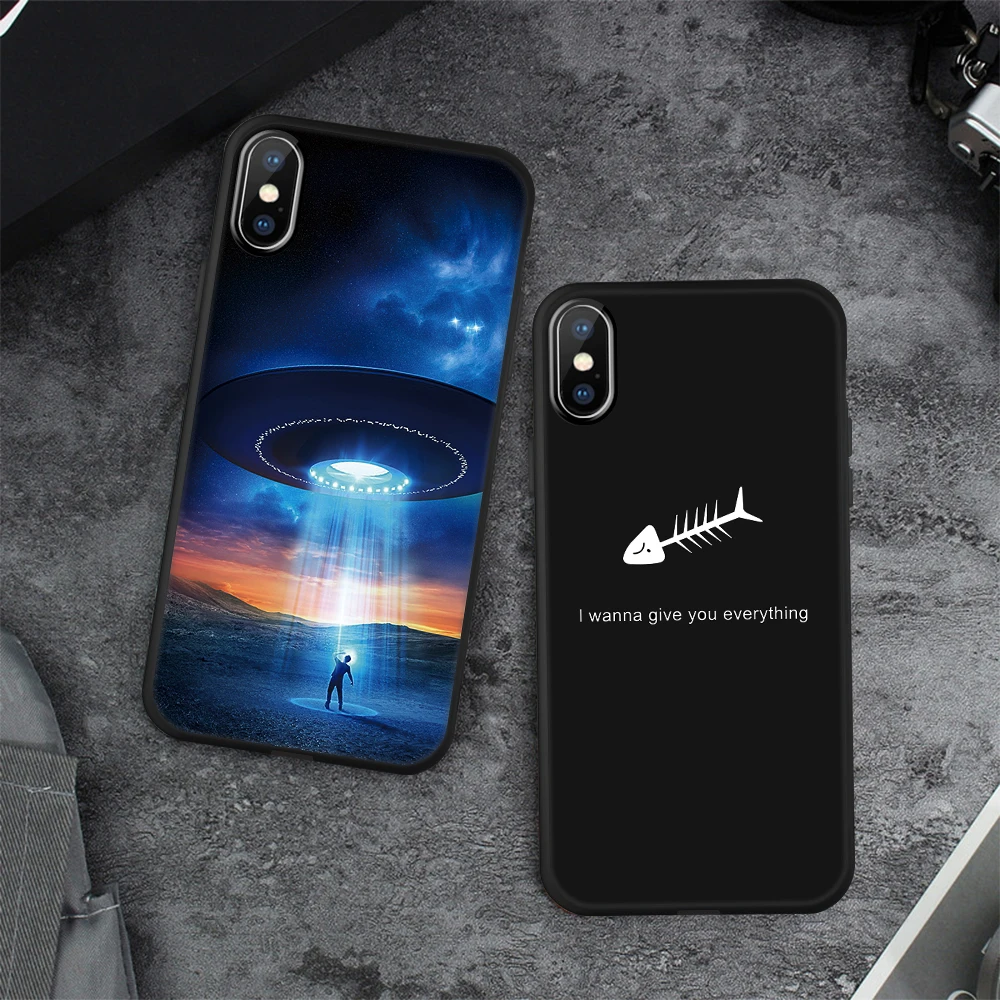 Модный матовый чехол из ТПУ с рисунком для iPhone X XR 8 6s 6 Plus цветной черный