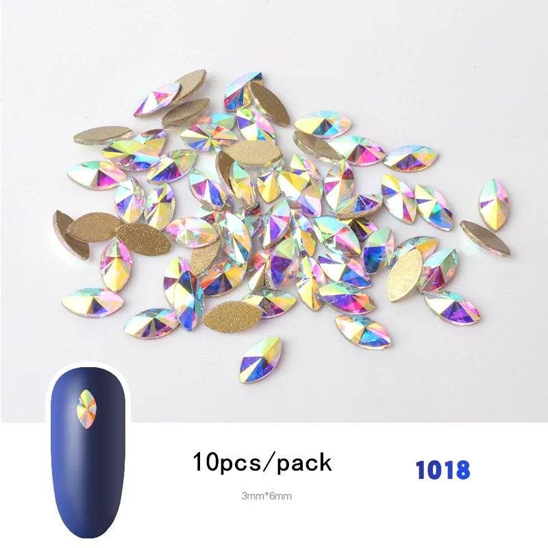 1018 10 шт, блестящие цветные 3D Стразы для дизайна ногтей, плоские с оборота стеклянные драгоценные камни, ювелирные изделия, 30 стилей, аксессуары для дизайна маникюра - Цвет: 1018