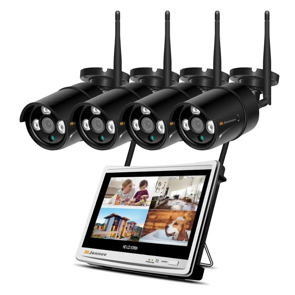 4 Pieces Cameras Jennov 8CH 1080 P Беспроводная система безопасности 1" ЖК-экран Wifi NVR 2MP наружная аудио камера система видеонаблюдения набор - Цвет: 4 Pieces Cameras