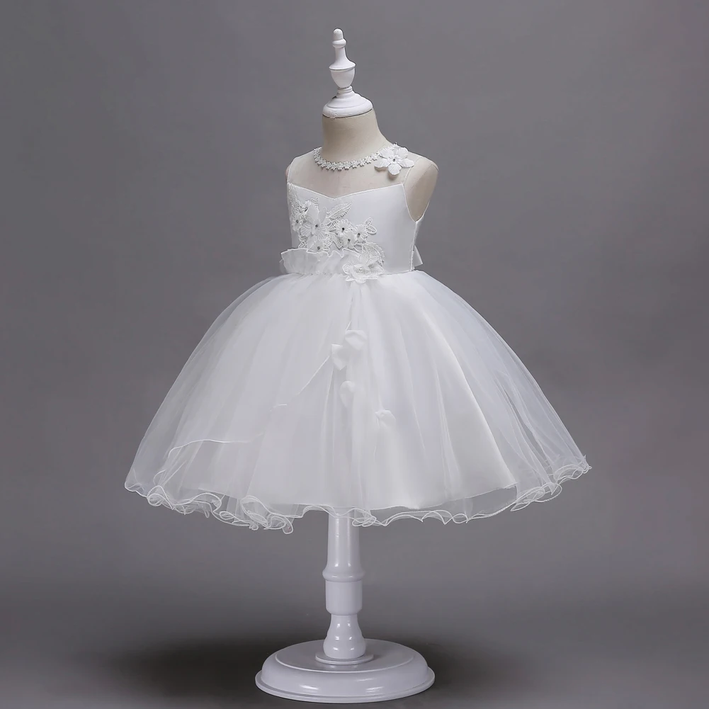New Kids Clothing Ruffle Ribbons Children Knee Length Flower Girl Light Blue Dresses for Wedding Party 2 4 6 8 To 16 Years | Детская