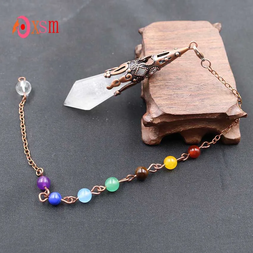 Rock Crystal XSM 12 граненая подвеска Маятник 7 Рэйки, лечение чакры натуральная Пирамида кристаллы аметиста камень гипноз гадания ювелирные изделия - Окраска металла: Rock Crystal