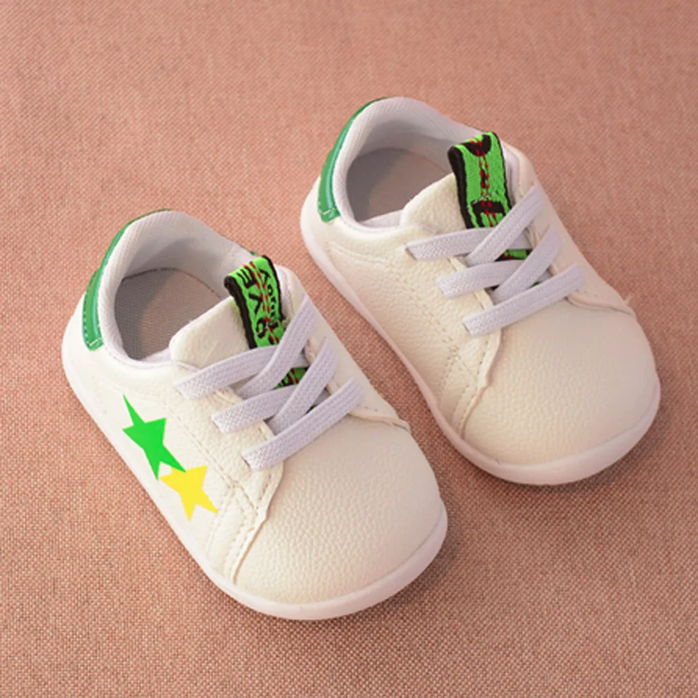 Telotuny детские модные кроссовки для девочек Star Print Lace-up Лоскутные кожаные ботинки