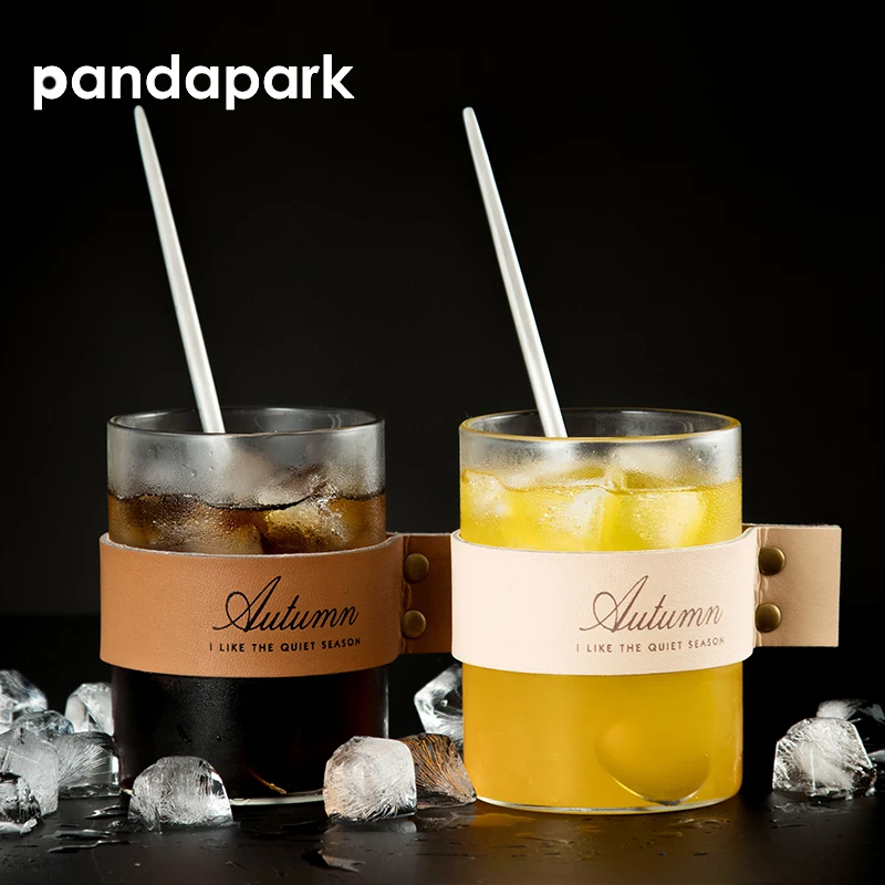 

Pandapark 2018 New Creative Transparent Mug Juice Water Drinking Glass Leather Tumbler Cup Coffee Tea Mugs Glassware PPX039