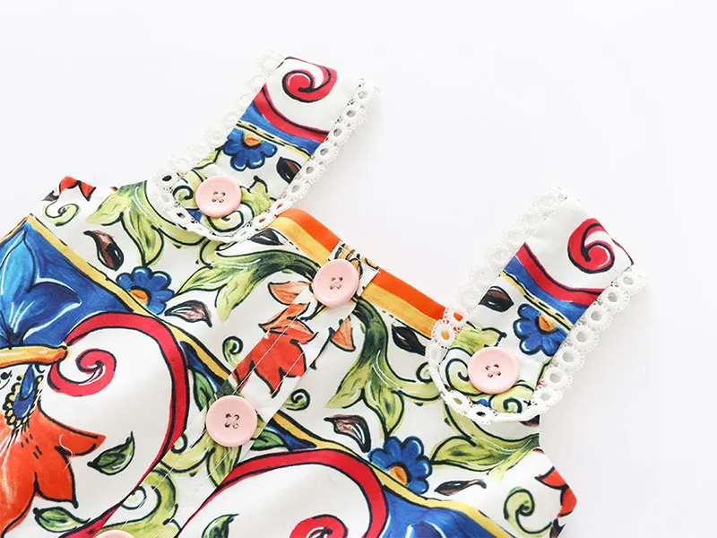 Платье принцессы для девочек; лето г.; кружевное платье на бретельках для маленьких девочек; Модная одежда с характерным принтом; Детские праздничные платья для девочек