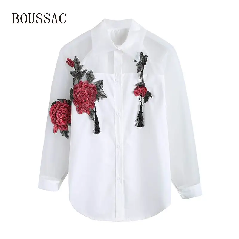 Фото Women White Black Blusas Feminina Organza Flower Embroidery Mesh Hollow out Long Sleeve Shirt Blouse Clothes Tops Plus Size Women White Black Blusas Feminina Organza Flower Embroidery Mesh Hollow out Long Sleeve Shirt Blouse Clothes Tops Plus Size