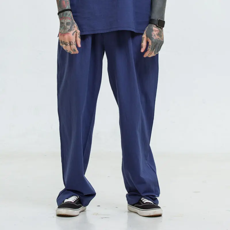 

Free shipping men's pants L-6XL 150KG plus size casual Linen male trousers man long Straight Black Blue Khaki plus size pant