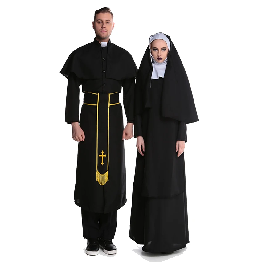 Черные мужские Иисуса Миссионерский костюм Priest Кристиан костюмы женские
