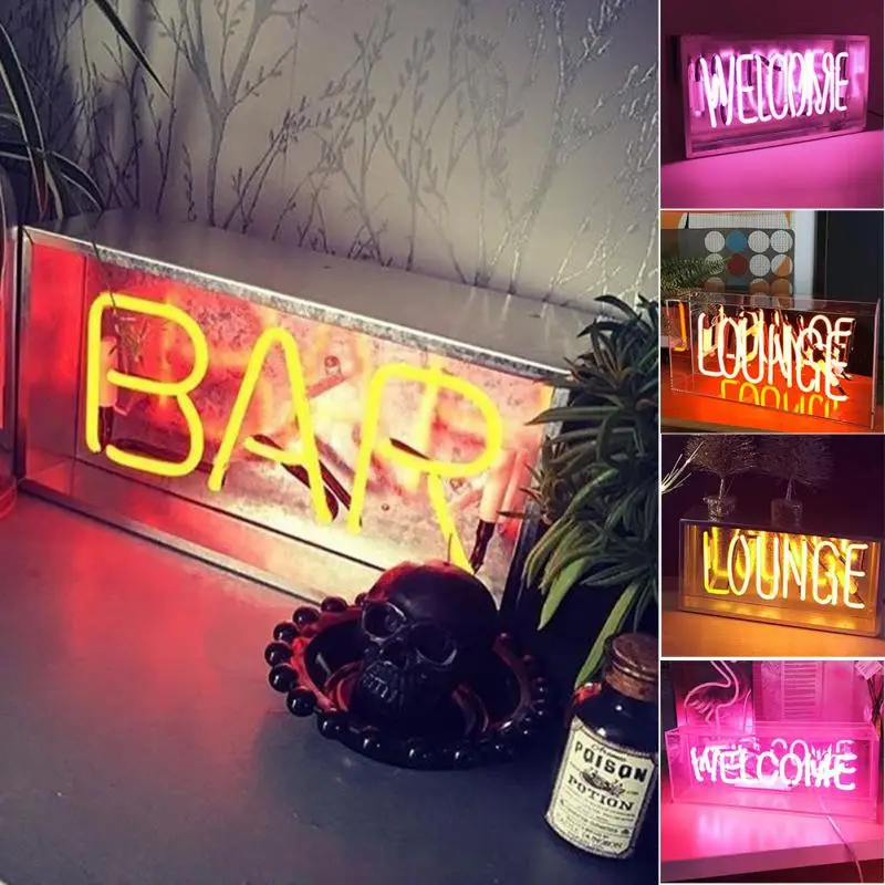 Настольная неоновая лампа Lounge Welcome Bar Hello Kisses желтый/розовый свет для помещений