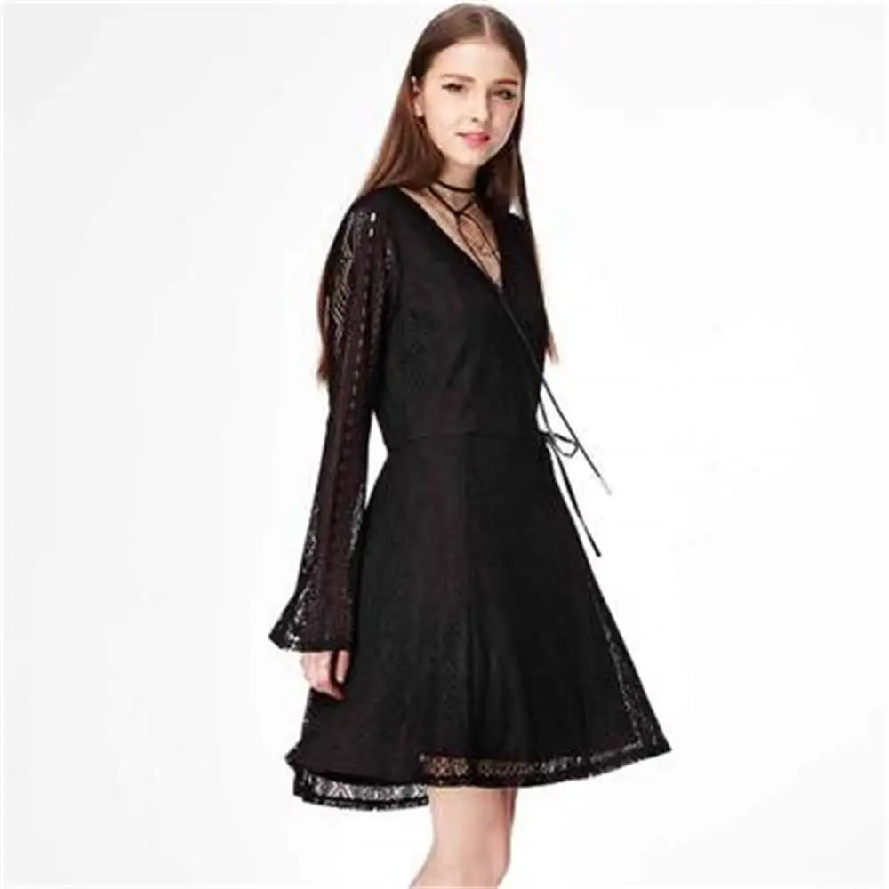 2018 лето-осень труба рукав Для женщин Мини кружевном платье Vestidos плюс Размеры