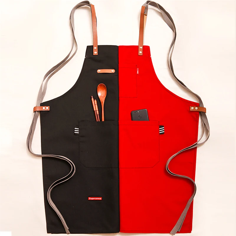 

2019 Canvas Bibs Aprons for Women Men BBQ Chef Home Kitchen Dress Barber Hairdres Cafe Cook Waiter Custom logo Pinafore Gift