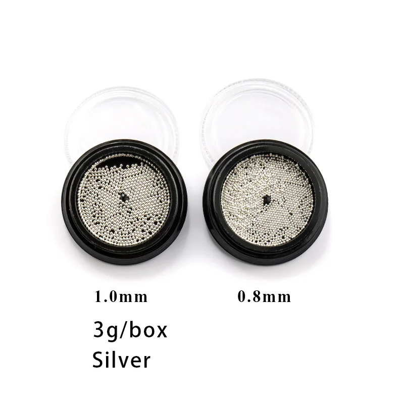 Silver 0,8 мм+ 1,0 мм Икра стальная гвоздь бусина набор 3 г/кор. золото розовое золото Jet маленькие металлические микро гвозди бусины для 3D украшения - Цвет: Silver