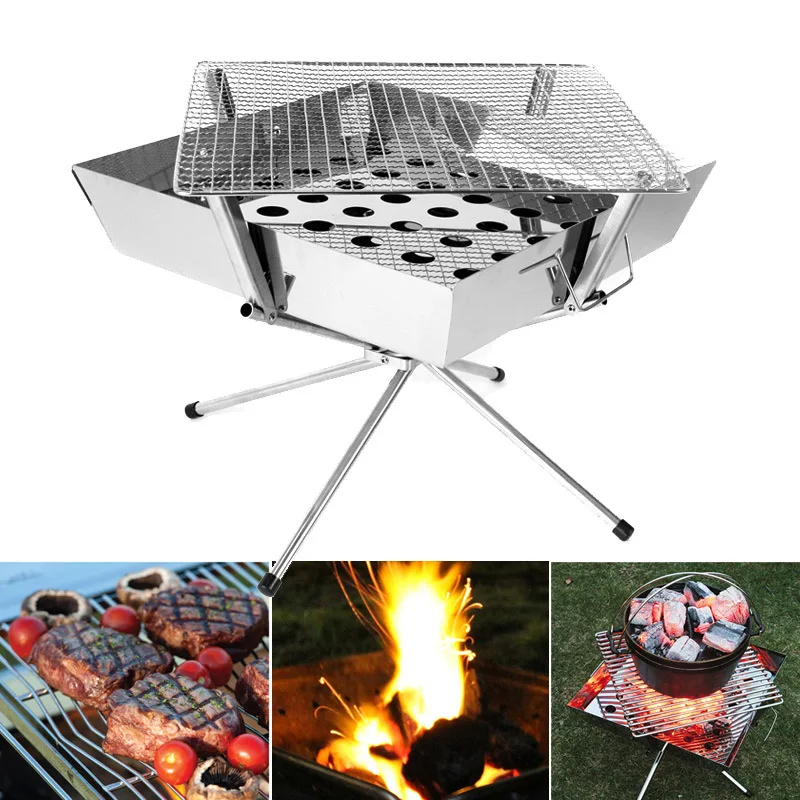Outdoor barbecue camping household stainless steel folding charcoal incinerato | Спорт и развлечения