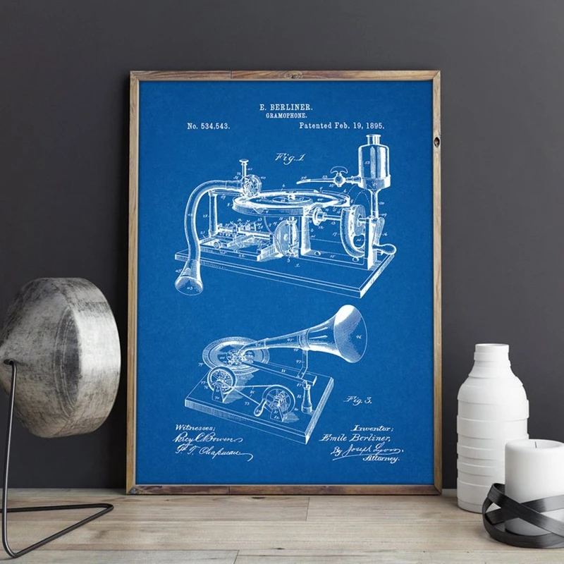 Плакат граммофона проигрыватель записей художественные принты декор