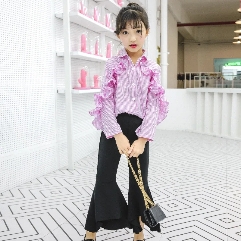 Для девочек весна 2018 г. Новые повседневные штаны для рубашка черный колокол брюки