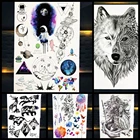 Искусственная временная татуировка Cosmos Design для мужчин, женский боди-арт, водостойкая Акварельная Татуировка астронавта, цветок на руку, наклейки PLZ401