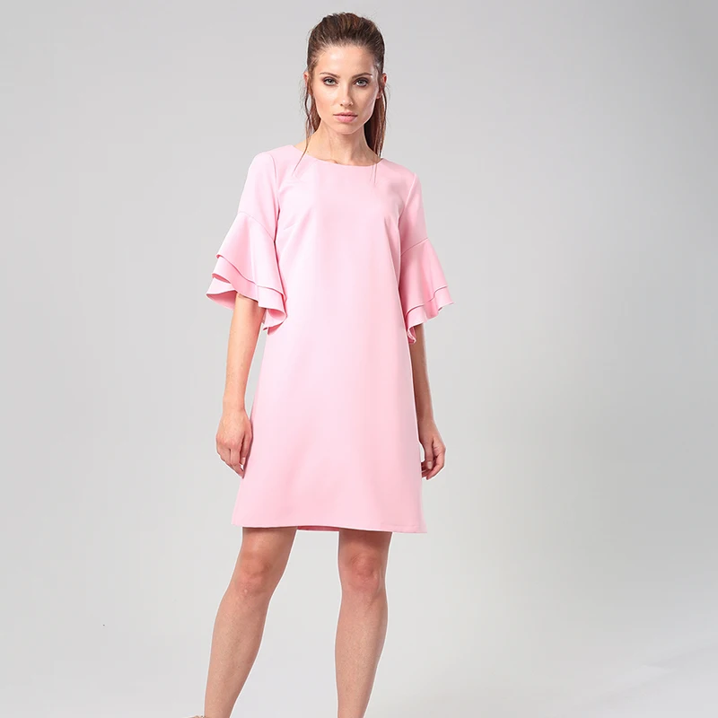 2019 женское новое летнее модное однотонное платье с круглым вырезом