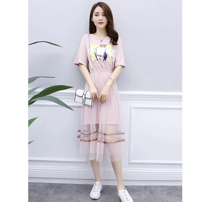 2019 летнее Новое Женское Платье из сетчатой ткани с коротким рукавом изящный