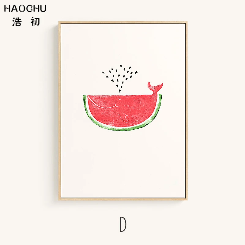 HAOCHU акварель японский мультфильм Фрукты Арбуз Кит Холст Картина плакат