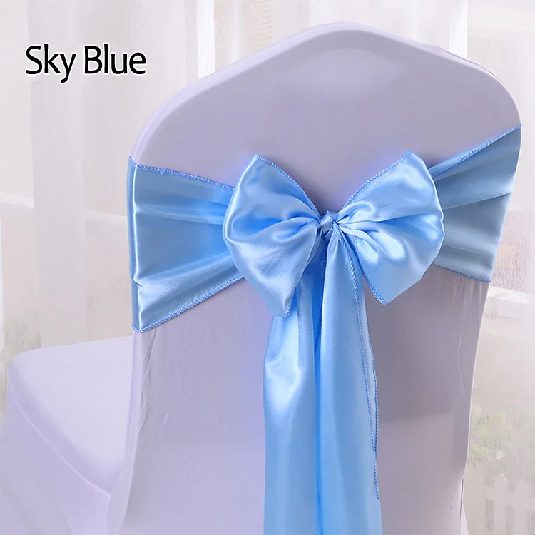 Sky Blue YRYIE 25 шт./лот шелковая атласная лента бант стул пояса для банкета стул Свадебная вечеринка украшения повязка на стул - Цвет: Sky Blue