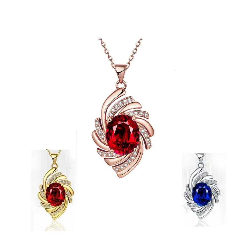Синтетический красный женский кулон ожерелье розовое золото цвет с красивым