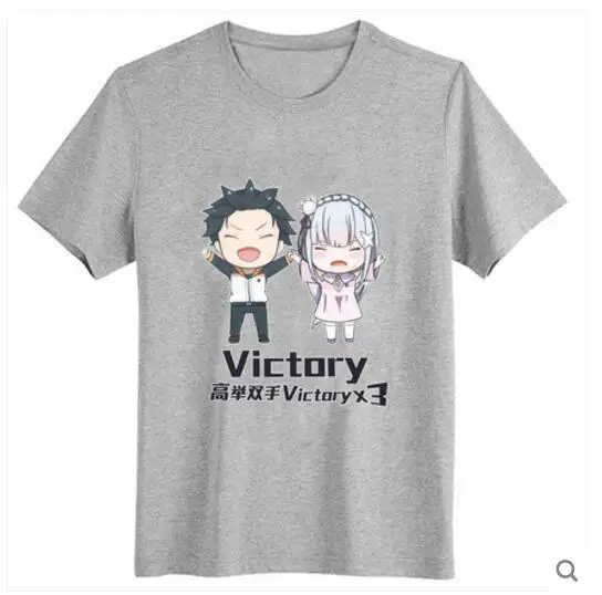 Аниме Re:Zero kara Hajimeru Isekai Seikatsu Кот Эмилия Рем Рам Косплей Костюм Natsuki футболка|cosplay