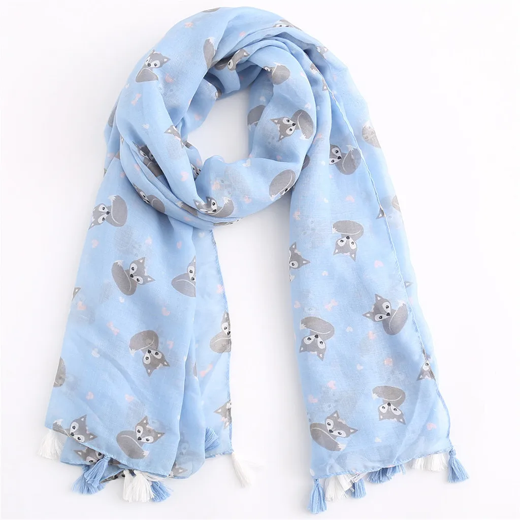 Женский Новый Модный стильный шарф с кисточками и принтом лисы животных простой