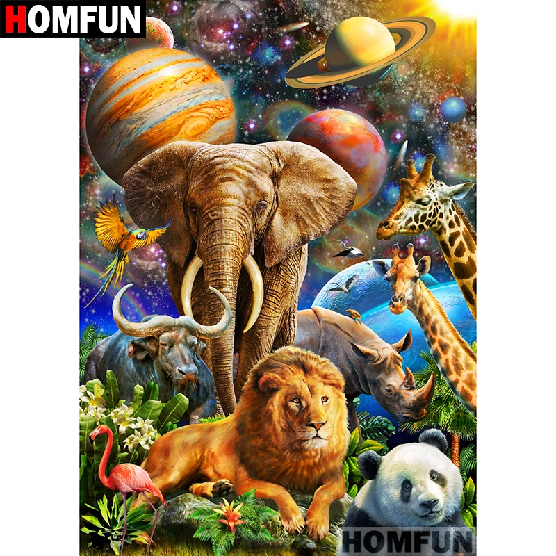 Алмазная живопись HOMFUN A07046 полноразмерная/круглая вышивка Планета животное