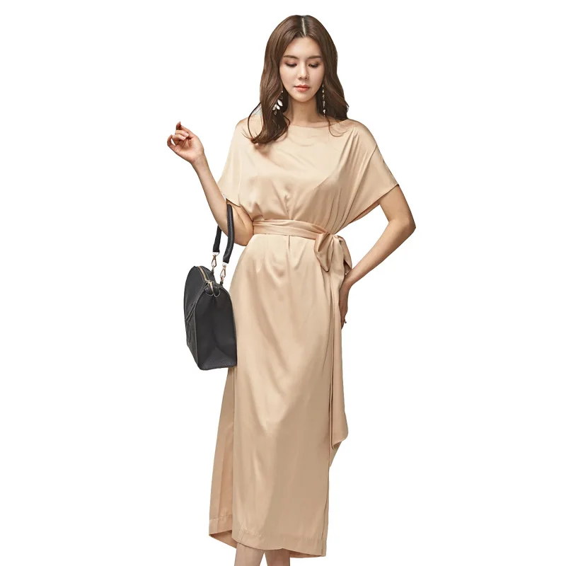 Женское летнее платье Элегантное Длинное 2019 с коротким рукавом и круглым вырезом